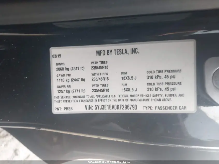 2019 TESLA MODEL 3  