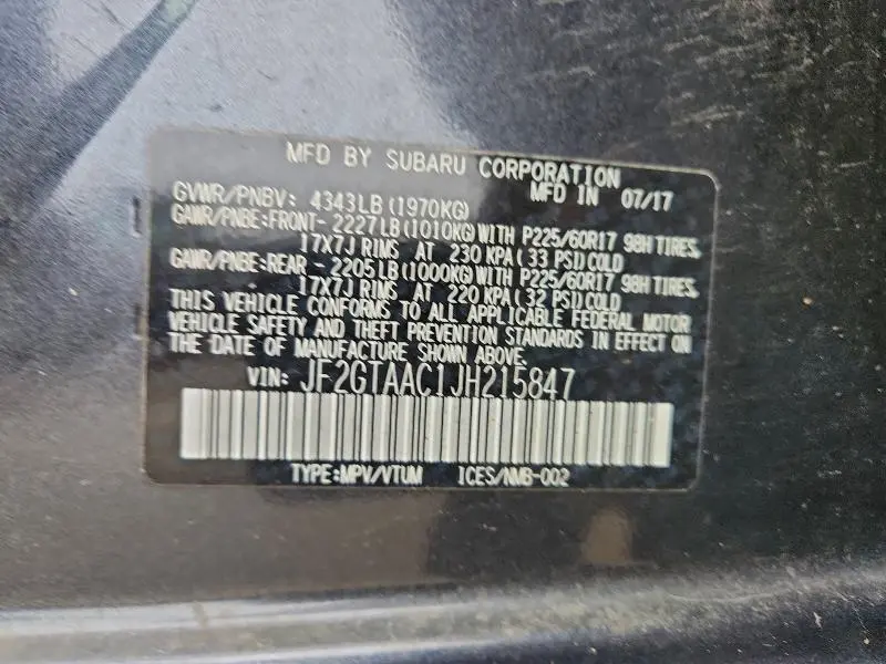 2018 SUBARU CROSSTREK   