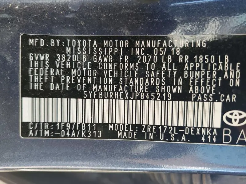 2018 TOYOTA COROLLA LE  