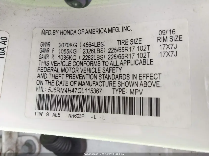 2016 HONDA CR-V SE