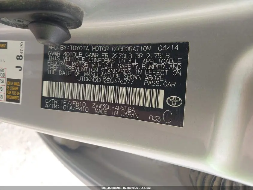 2014 TOYOTA PRIUS TWO