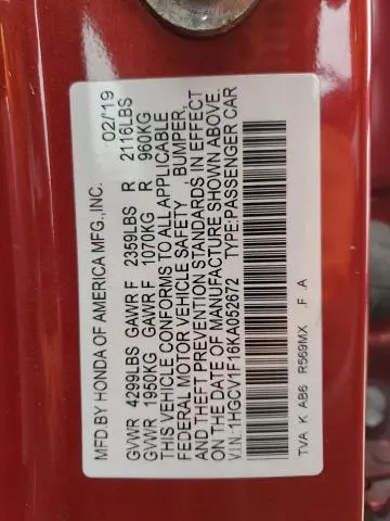 2019 HONDA ACCORD LX  