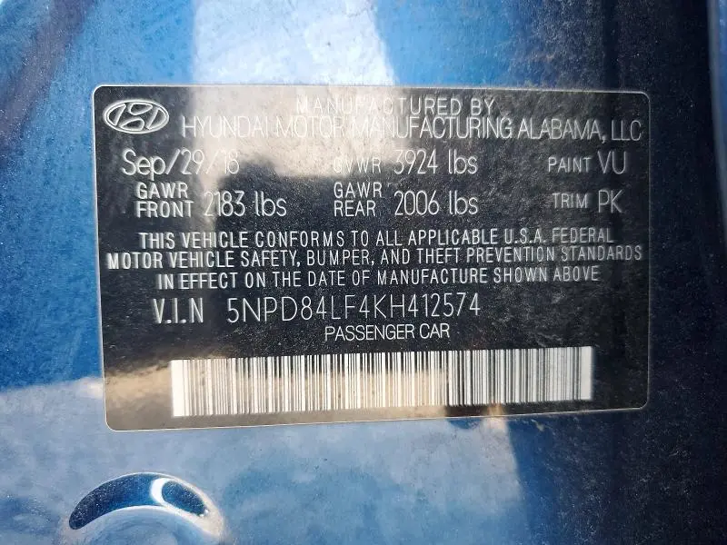 2019 HYUNDAI ELANTRA SEL  