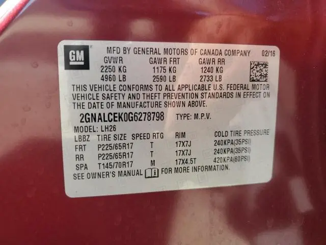 2016 CHEVROLET EQUINOX LT  