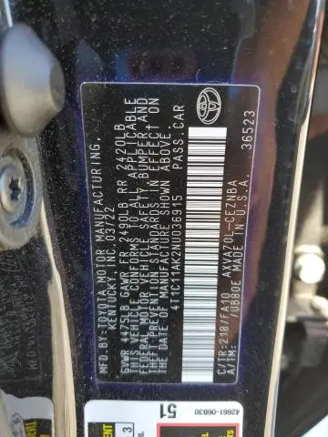 2022 TOYOTA CAMRY LE  