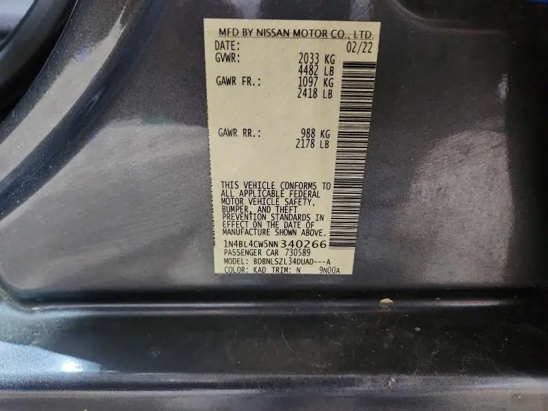 2022 NISSAN ALTIMA SR  