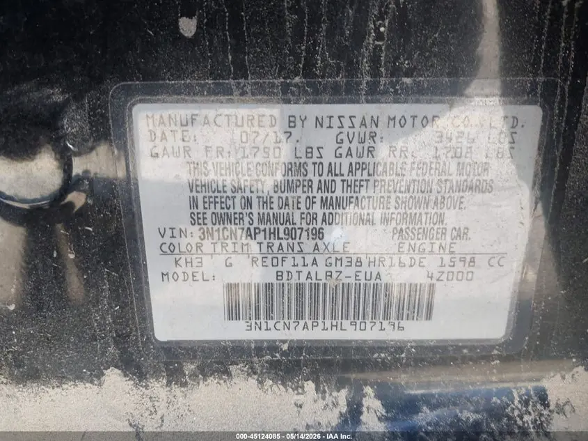 2017 NISSAN VERSA 1.6 SV
