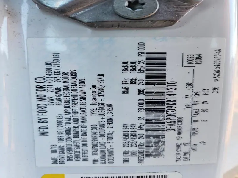 2019 FORD FUSION SEL  