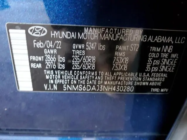 2022 HYUNDAI SANTA FE SEL  