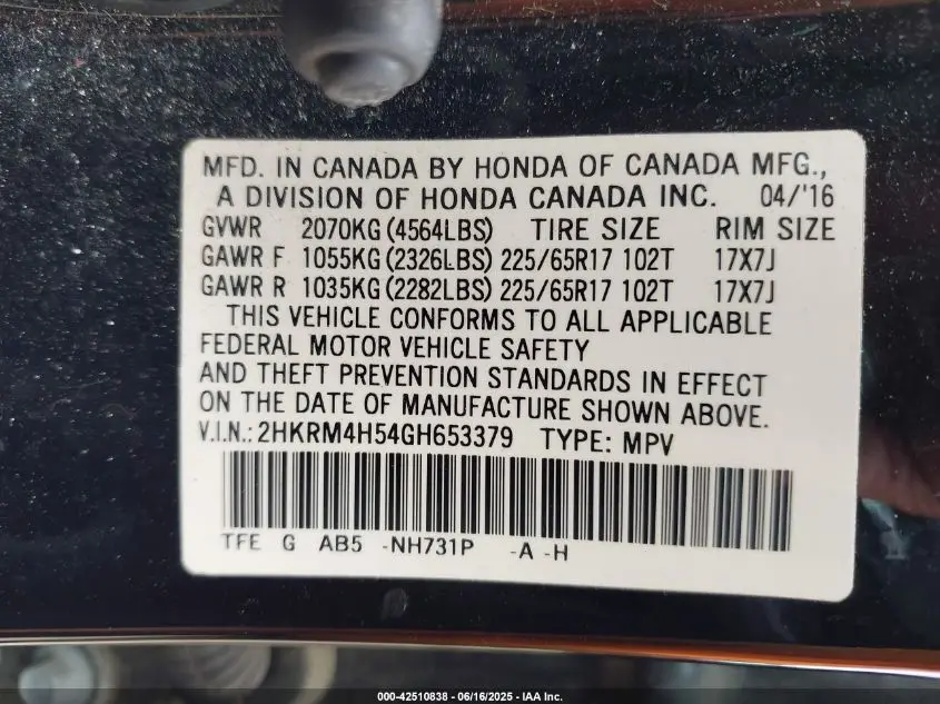2016 HONDA CR-V EX