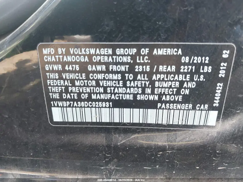 2013 VOLKSWAGEN PASSAT 2.5L SE
