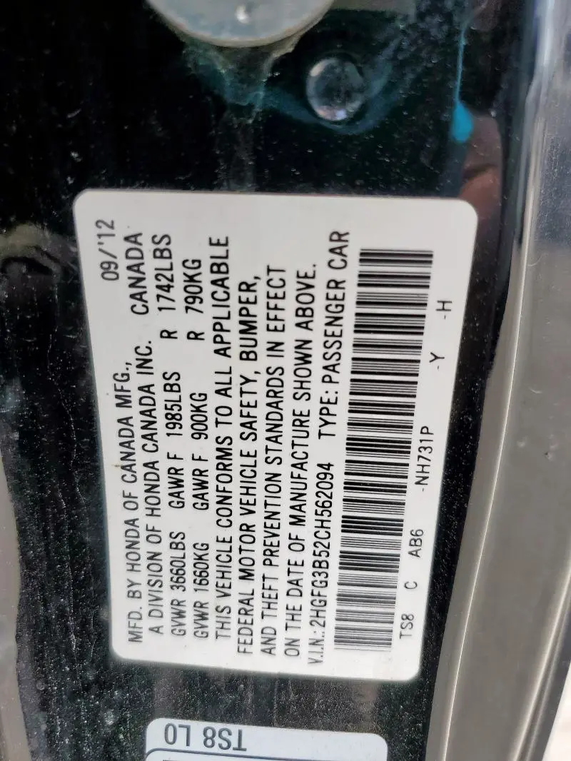 2012 HONDA CIVIC LX  