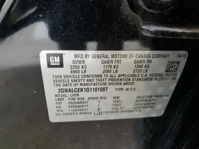 2016 CHEVROLET EQUINOX LT  