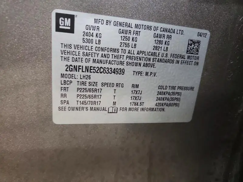 2012 CHEVROLET EQUINOX LT  