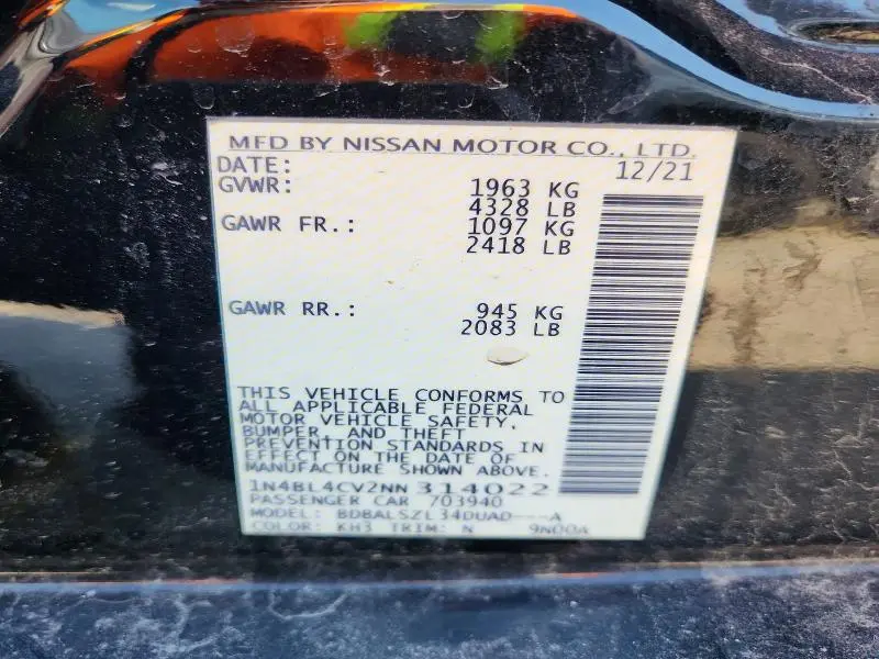2022 NISSAN ALTIMA 2.5 SR  