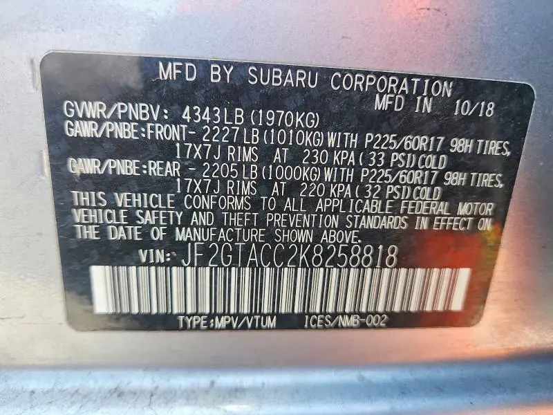 2019 SUBARU CROSSTREK PREMIUM  