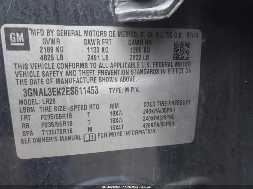 2014 CHEVROLET CAPTIVA SPORT LT