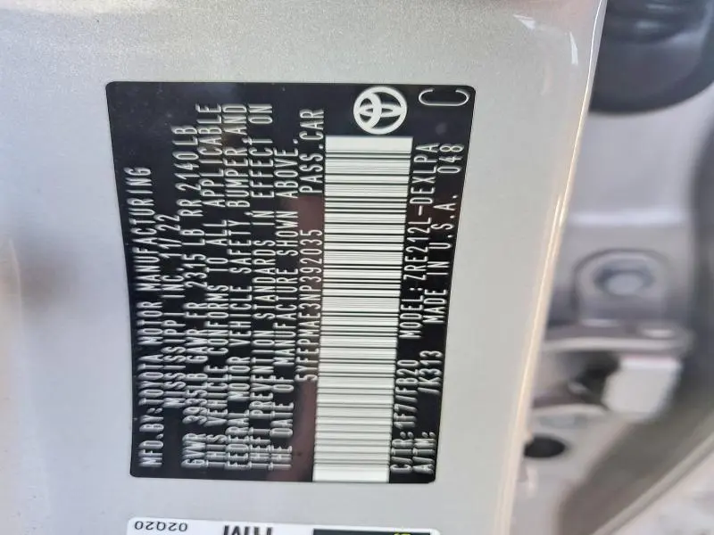 2022 TOYOTA COROLLA LE  