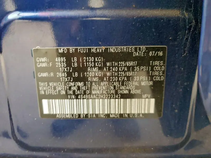 2017 SUBARU OUTBACK 2.5I  