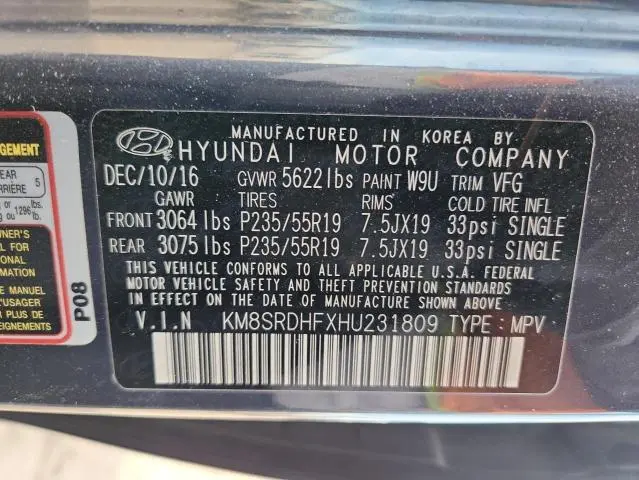 2017 HYUNDAI SANTA FE SE ULTIMATE  