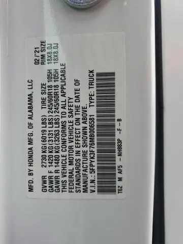 2021 HONDA RIDGELINE RTL  