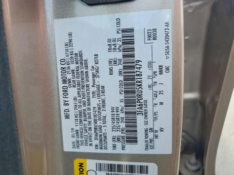2019 FORD FUSION TITANIUM  