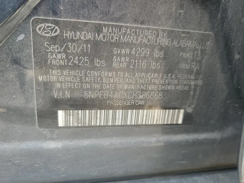 2012 HYUNDAI SONATA GLS  