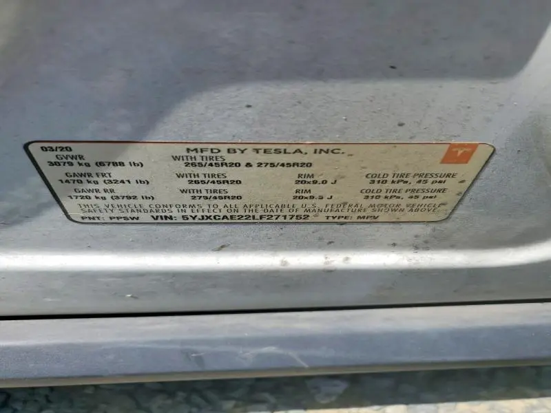 2020 TESLA MODEL X   