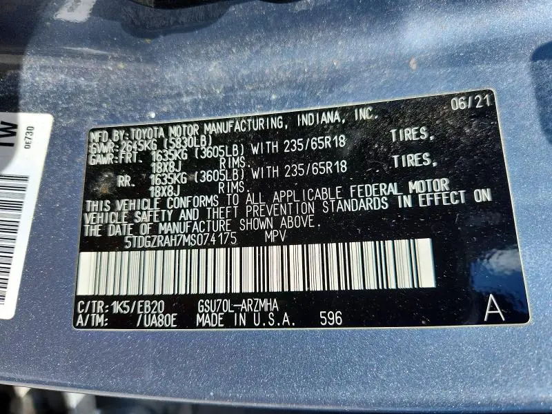2021 TOYOTA HIGHLANDER XLE  