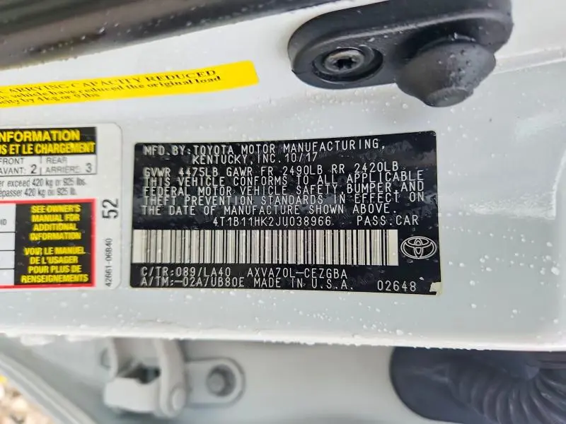 2018 TOYOTA CAMRY XLE  