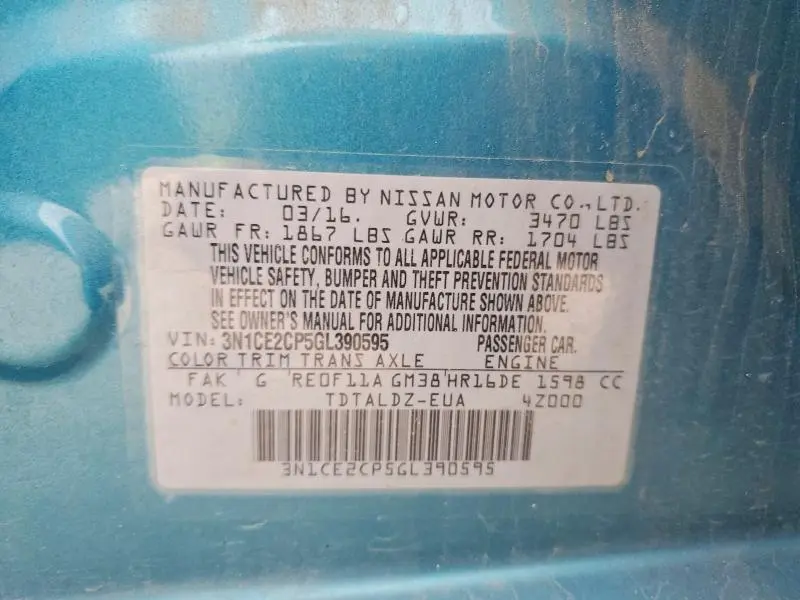 2016 NISSAN VERSA NOTE SV  