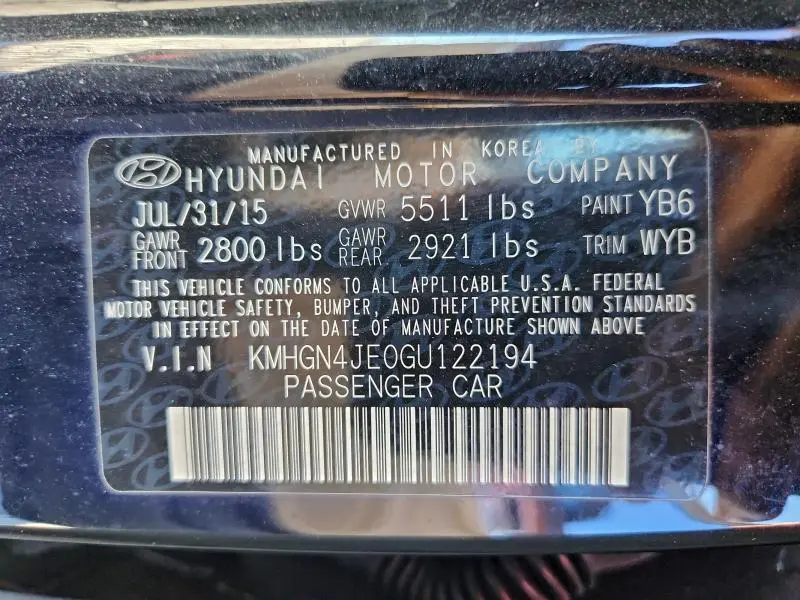 2016 HYUNDAI GENESIS 3.8L  