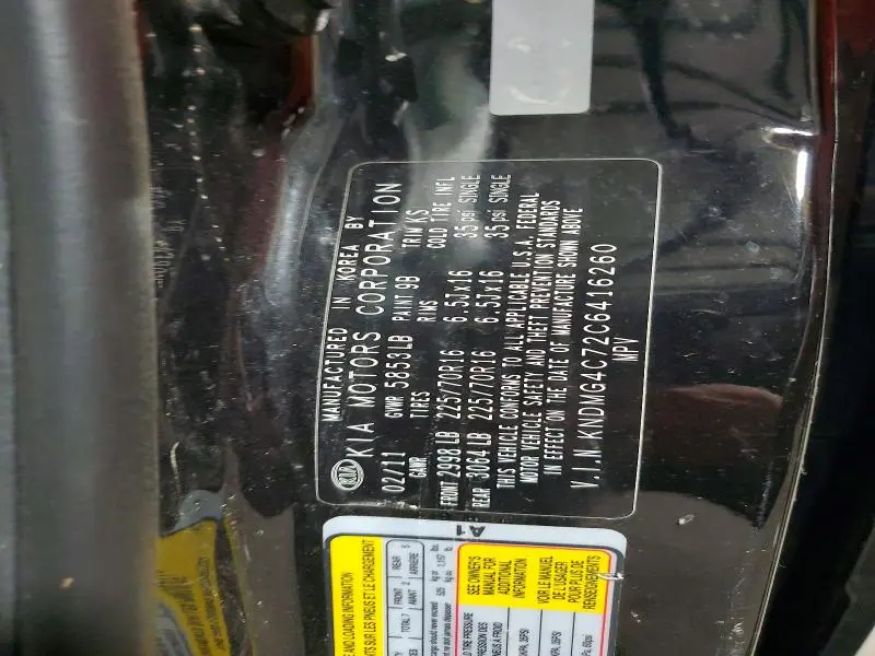 2012 KIA SEDONA LX  