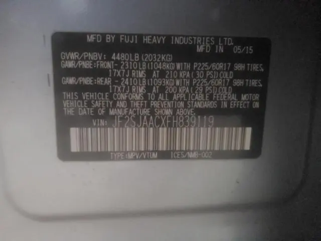 2015 SUBARU FORESTER 2.5I