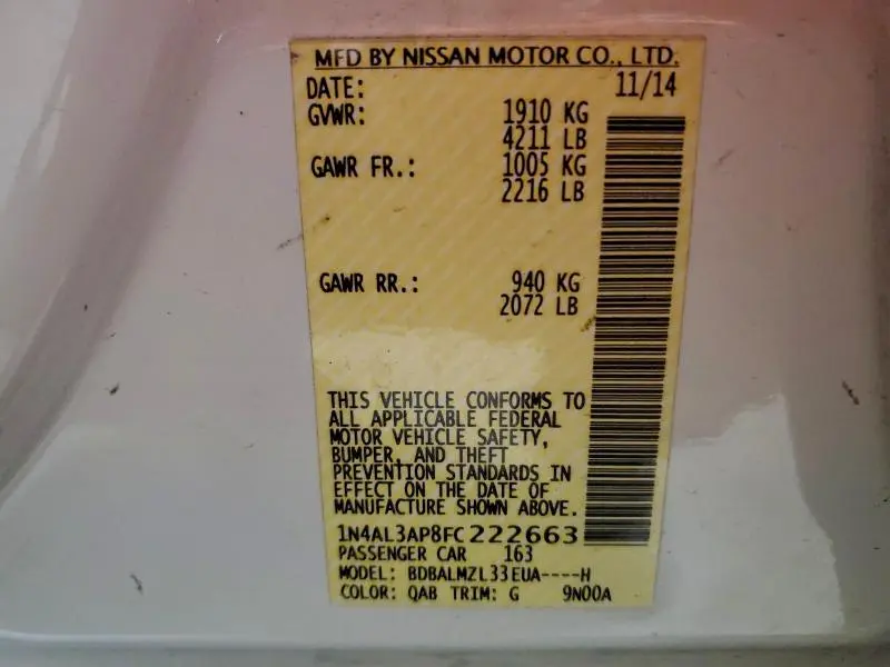 2015 NISSAN ALTIMA 2.5  