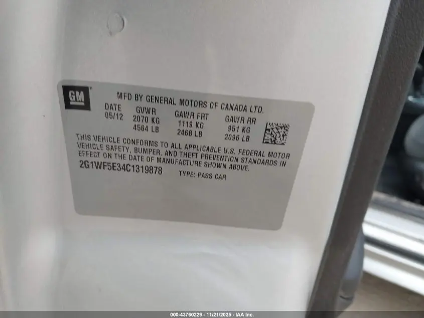 2012 CHEVROLET IMPALA LS