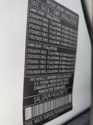 2016 LAND ROVER RANGE ROVER   