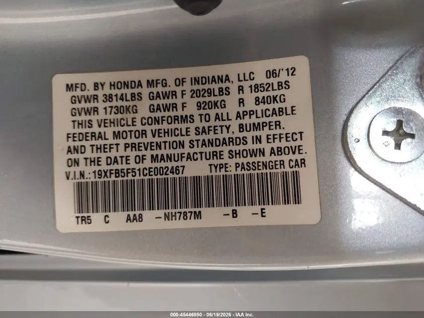 2012 HONDA CIVIC NATURAL GAS