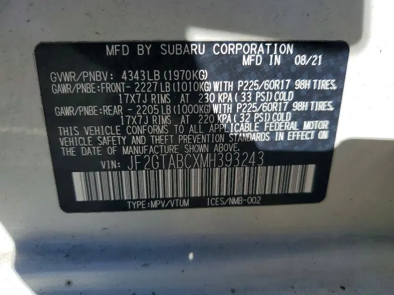 2021 SUBARU CROSSTREK   