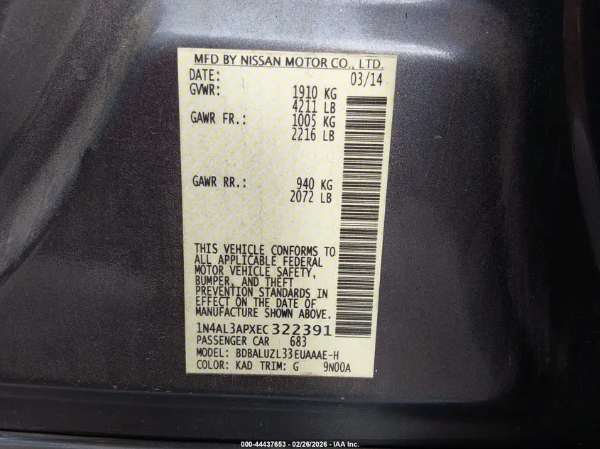 2014 NISSAN ALTIMA 2.5 SV