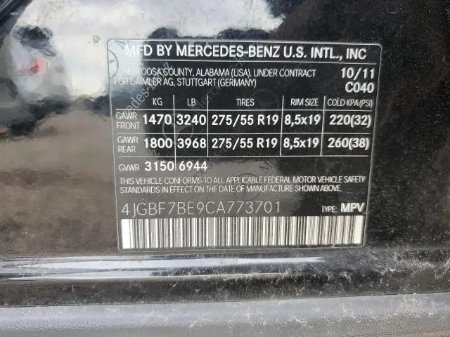 2012 MERCEDES-BENZ GL 450 4MATIC  