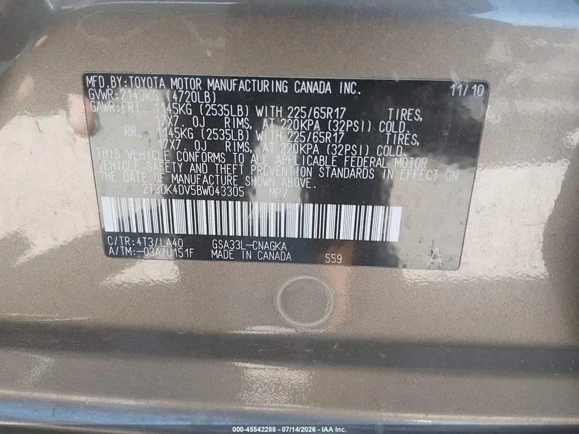 2011 TOYOTA RAV4 LIMITED V6