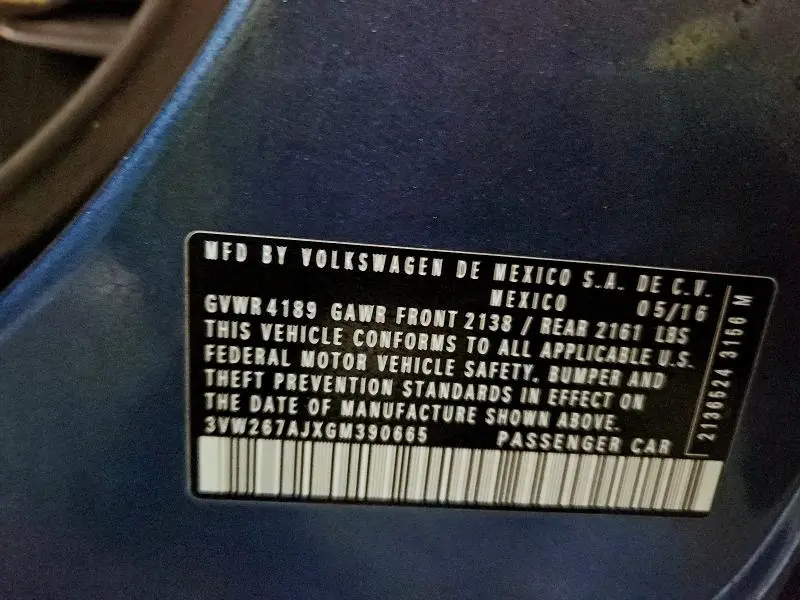 2016 VOLKSWAGEN JETTA S  