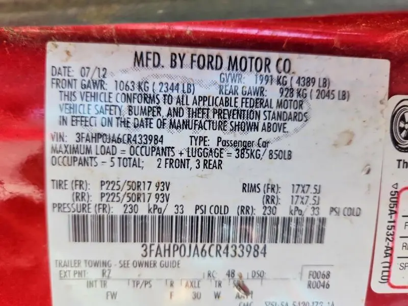 2012 FORD FUSION SEL  