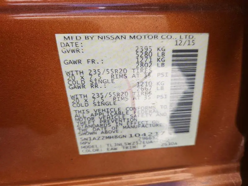 2016 NISSAN MURANO PLATINUM  