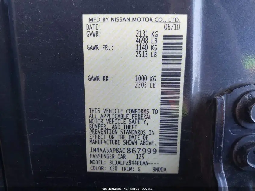 2010 NISSAN MAXIMA 3.5 SV