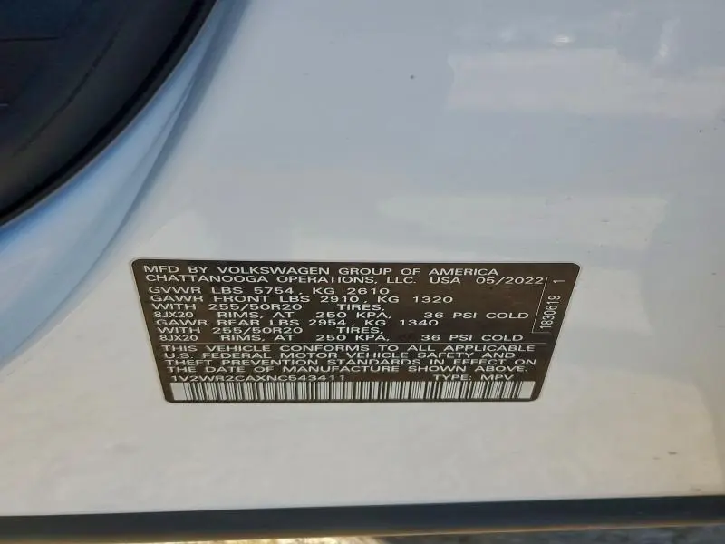 2022 VOLKSWAGEN ATLAS SE  