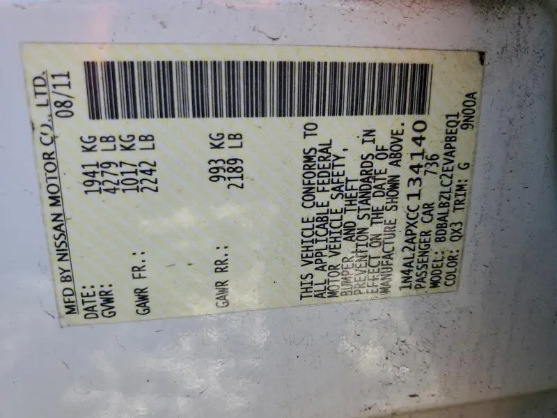 2012 NISSAN ALTIMA BASE  