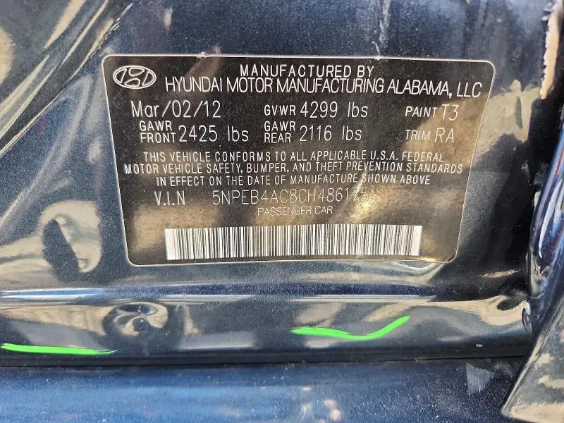 2012 HYUNDAI SONATA GLS  