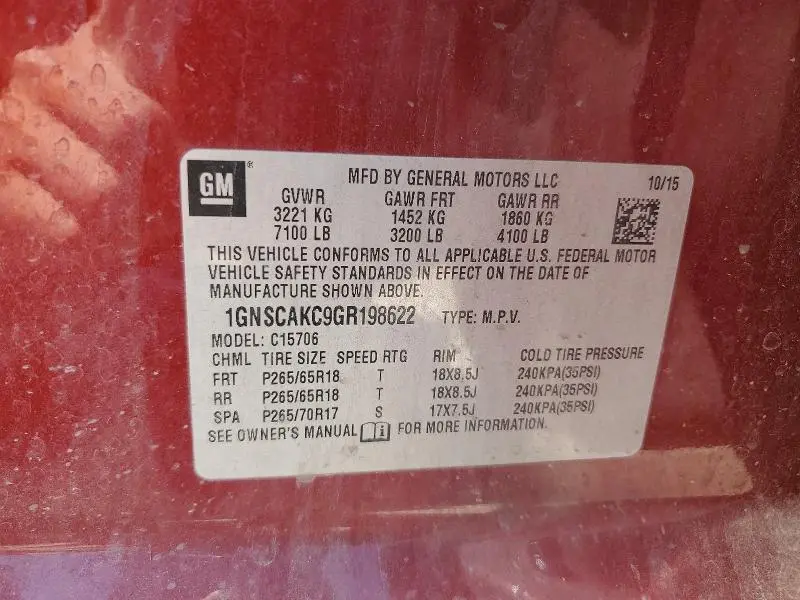 2016 CHEVROLET TAHOE C1500 LS  
